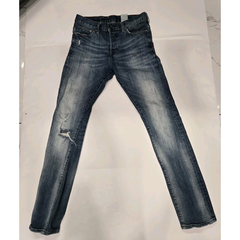 H&M Denim Men's Slim Jeans Low‎ Waist Blue Distressed Size 30x32